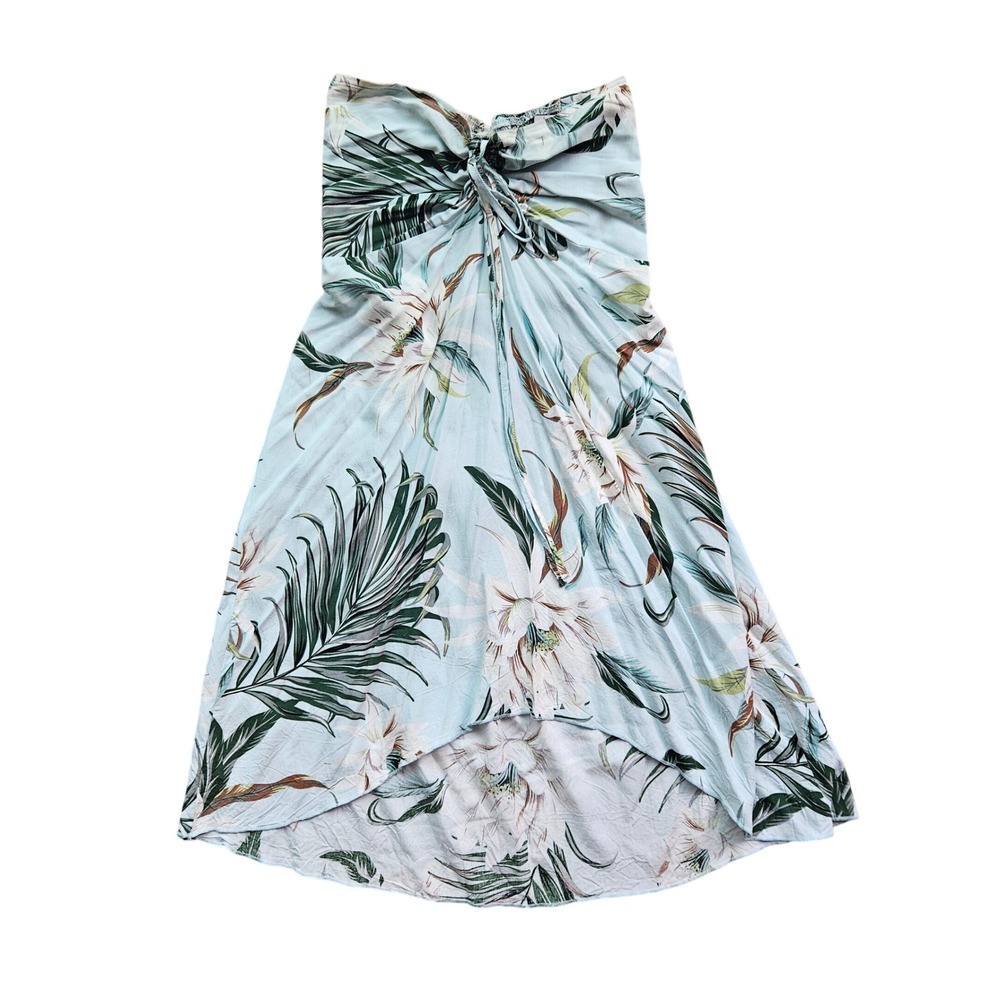 Hawaii Hangover Girls Blue Tropical Floral High-Low Strapless Dress Size 10